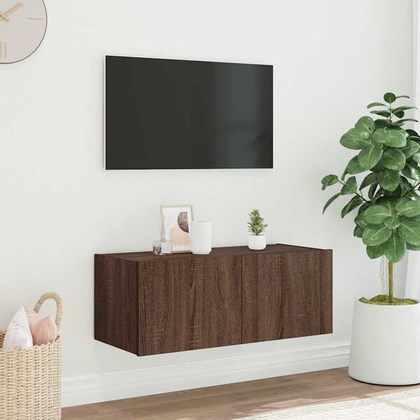 vidaXL N&aacute;stěnn&aacute; TV skř&iacute;ňka s LED osvětlen&iacute;m hněd&yacute; dub 80 x 35 x 31 cm