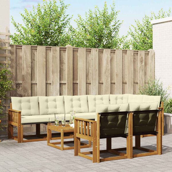 vidaXL Venkovn&iacute; pohovkov&aacute; souprava 9 pcs Přirozen&aacute; a Kr&eacute;mov&aacute;