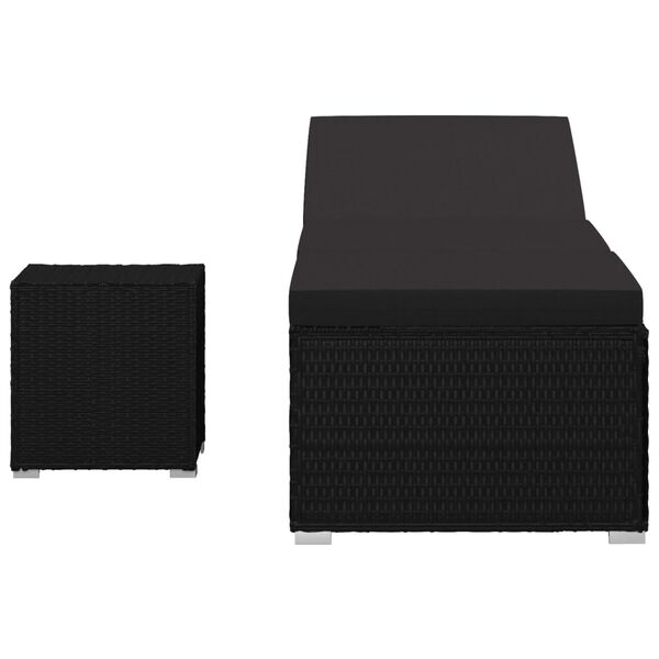 vidaXL Zahradní lehátko s poduškou a čajovým stolkem polyratan černé