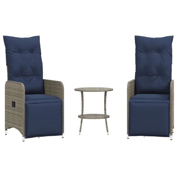 vidaXL Polohovac&iacute; zahradn&iacute; židle 2 ks se stolem &scaron;ed&eacute; polyratanov&eacute;