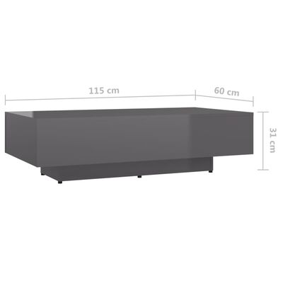 vidaXL Konferenční stolek šedý vysoký lesk 115x60x31 cm dřevotříska