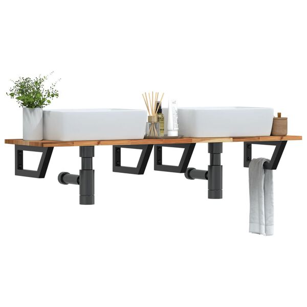 vidaXL Deska pod umyvadlo n&aacute;stěnn&aacute; ocel a masivn&iacute; ak&aacute;ciov&eacute; dřevo