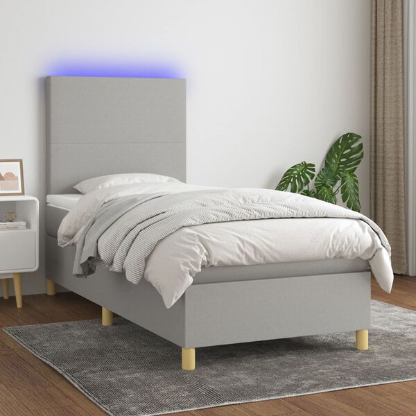 vidaXL Box spring postel s matrac&iacute; a LED světle &scaron;ed&aacute; 90x190 cm textil