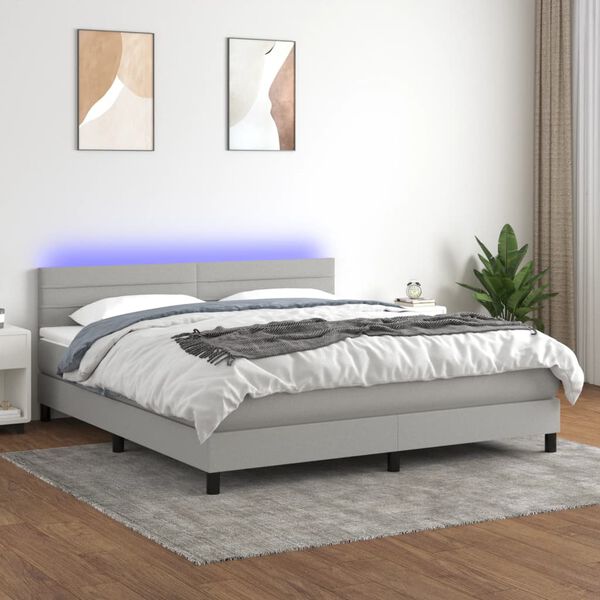 vidaXL Box spring postel s matrac&iacute; a LED světle &scaron;ed&aacute; 160x200 cm textil