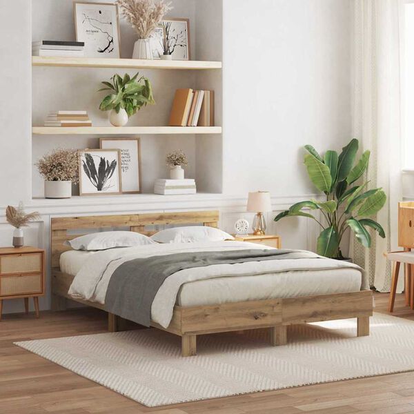 vidaXL R&aacute;m postele s LED Artisanov&yacute; dub 140 x 190 cm kompozitn&iacute; dřevo