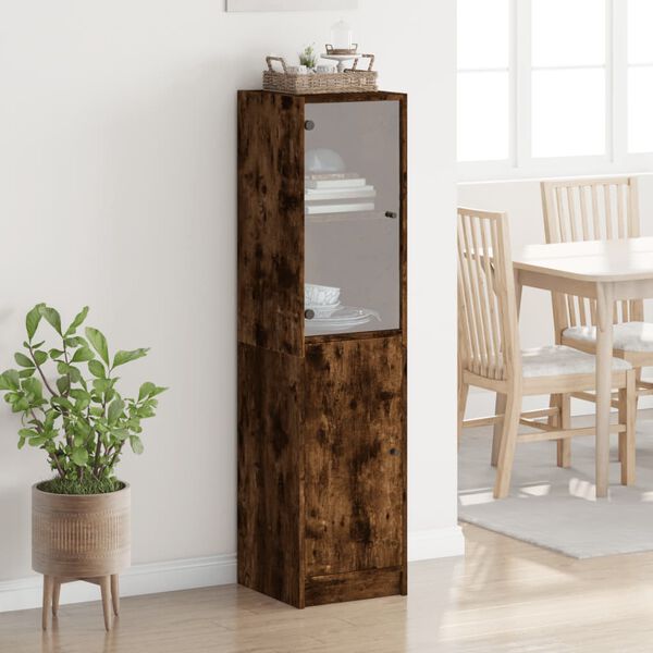 vidaXL Highboard se skleněn&yacute;mi dv&iacute;řky kouřov&yacute; dub 35 x 37 x 142 cm