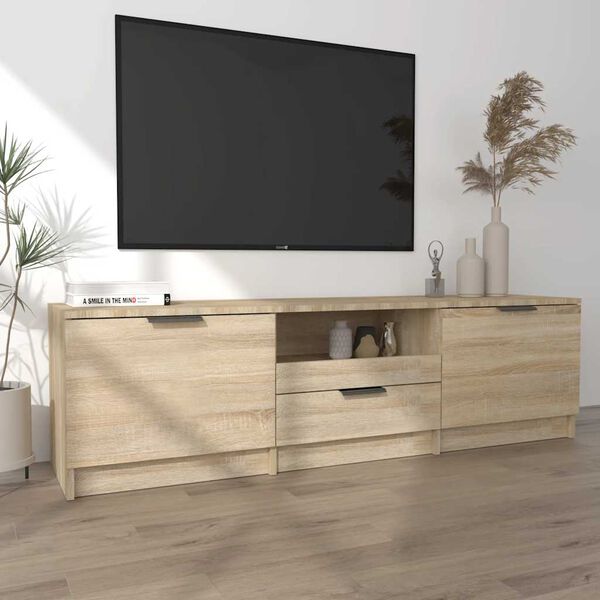 vidaXL TV stolek dub sonoma 140 x 35 x 40 cm, konstrukčn&iacute; dřevo