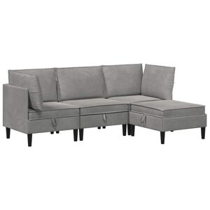 vidaXL Sada n&aacute;bytku do ob&yacute;vac&iacute;ho pokoje 4 pcs Světle &scaron;ed&aacute; Samet