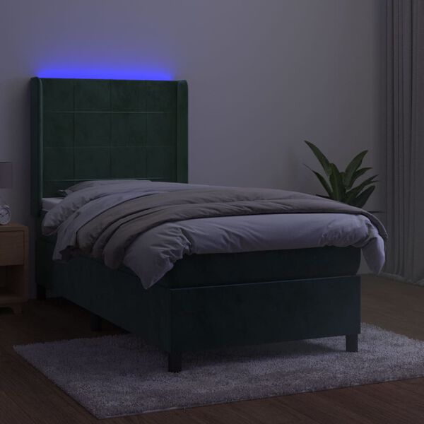 vidaXL Box spring postel s matrac&iacute; a LED tmavě zelen&aacute; 100x200 cm samet