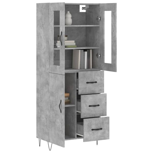 vidaXL Skř&iacute;ň highboard betonově &scaron;ed&aacute; 69,5x34x180 cm kompozitn&iacute; dřevo