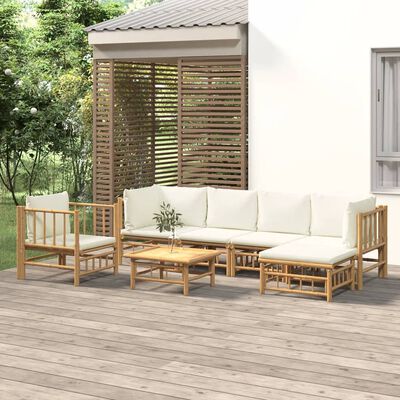 vidaXL 7dílná zahradní sedací souprava krémově bílé podušky bambus