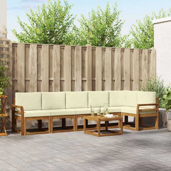 vidaXL Venkovn&iacute; pohovkov&aacute; souprava 7 pcs Přirozen&aacute; a Kr&eacute;mov&aacute;