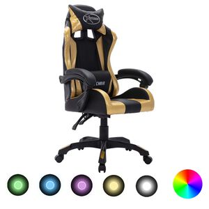 vidaXL Hern&iacute; židle s RGB LED podsv&iacute;cen&iacute;m zlato-čern&aacute; uměl&aacute; kůže