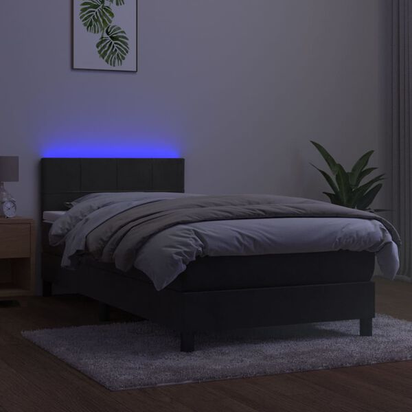 vidaXL Box spring postel s matrac&iacute; a LED tmavě &scaron;ed&aacute; 90x200 cm samet