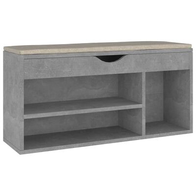 vidaXL Botník s poduškou betonově šedý 104 x 30 x 49 cm dřevotříska