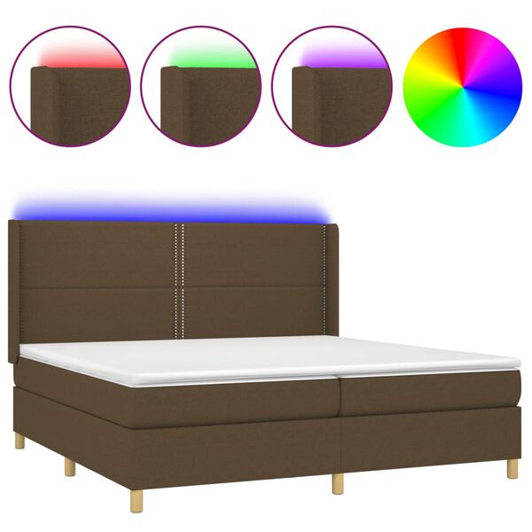 vidaXL Box spring postel s matrac&iacute; a LED tmavě hněd&aacute; 200x200 cm textil