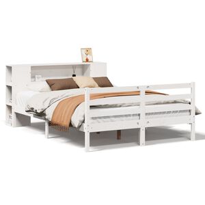 vidaXL Postel s knihovnou bez matrace b&iacute;l&aacute; 135x190 cm masivn&iacute; borovice