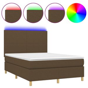 vidaXL Box spring postel s matrac&iacute; a LED tmavě hněd&aacute; 140x200 cm textil