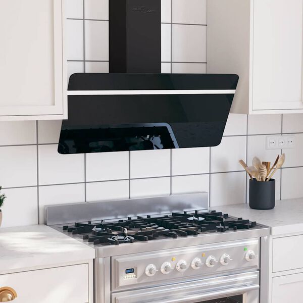 vidaXL N&aacute;stěnn&aacute; digestoř 90 cm ocel a tvrzen&eacute; sklo čern&aacute;