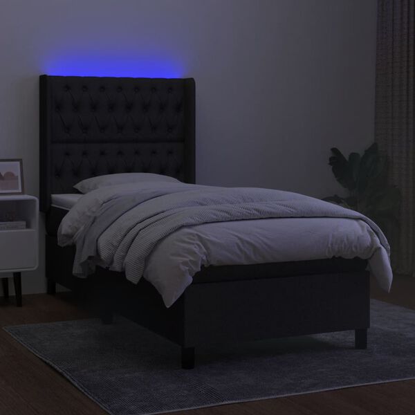 vidaXL Box spring postel s matrac&iacute; a LED čern&aacute; 90x190 cm textil