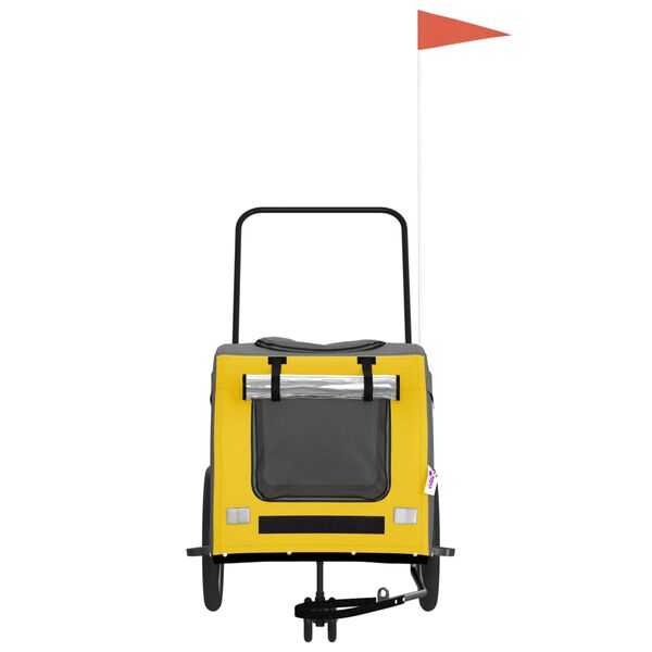 vidaXL Vozík za kolo pro psa žlutý a šedý oxfordská tkanina a železo