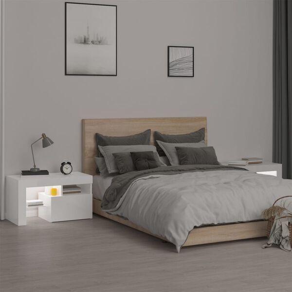 vidaXL Nočn&iacute; stolky 2 ks s LED osvětlen&iacute;m leskl&eacute; b&iacute;l&eacute; 70x36,5x40 cm