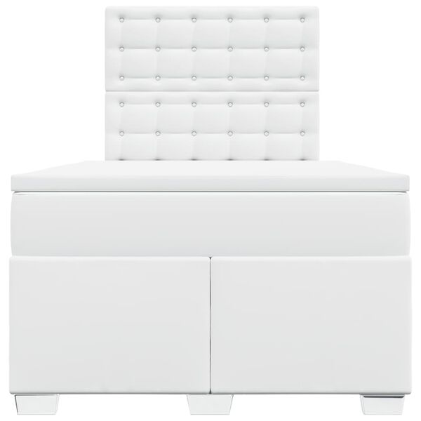 vidaXL Box spring postel s matrac&iacute; b&iacute;l&aacute; 120x200 cm uměl&aacute; kůže