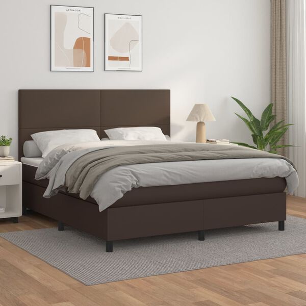 vidaXL Box spring postel s matrac&iacute; hněd&aacute; 180x200 cm uměl&aacute; kůže
