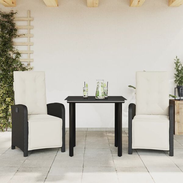 vidaXL 3d&iacute;ln&yacute; bistro set s podu&scaron;kami čern&yacute; polyratan