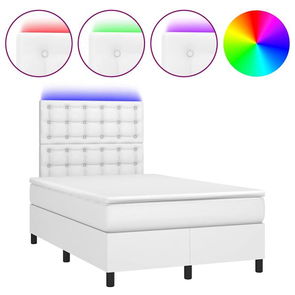 vidaXL Box spring postel s matrac&iacute; a LED b&iacute;l&aacute; 120 x 190 cm uměl&aacute; kůže