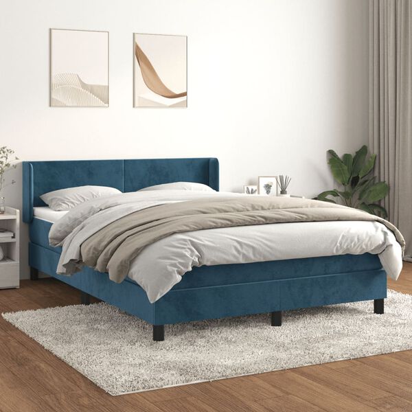 vidaXL Box spring postel s matrac&iacute; tmavě modr&aacute; 140x190 cm samet