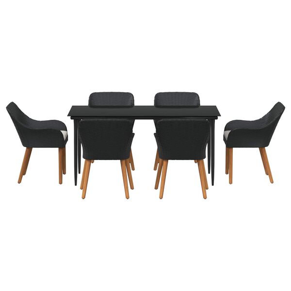 vidaXL Zahradn&iacute; j&iacute;deln&iacute; souprava s pol&scaron;t&aacute;řem 7 pcs Čern&aacute; polyratan