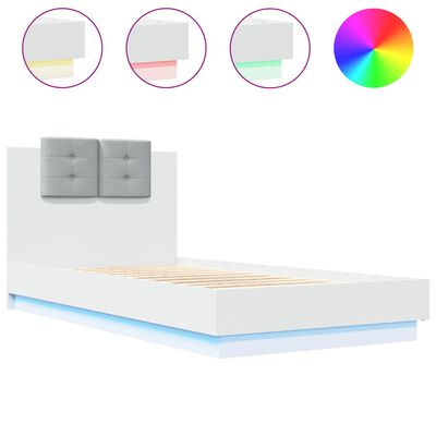vidaXL Rám postele s čelem a LED osvětlením bílý 90 x 190 cm