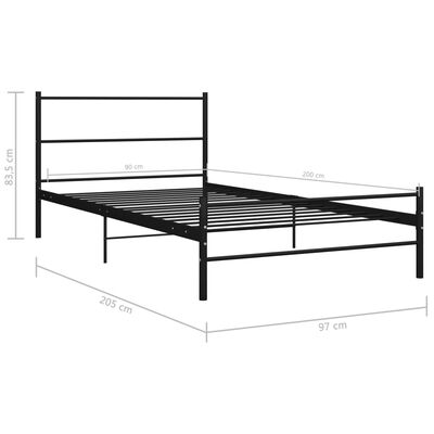 vidaXL Rám postele černý kovový 90 x 200 cm