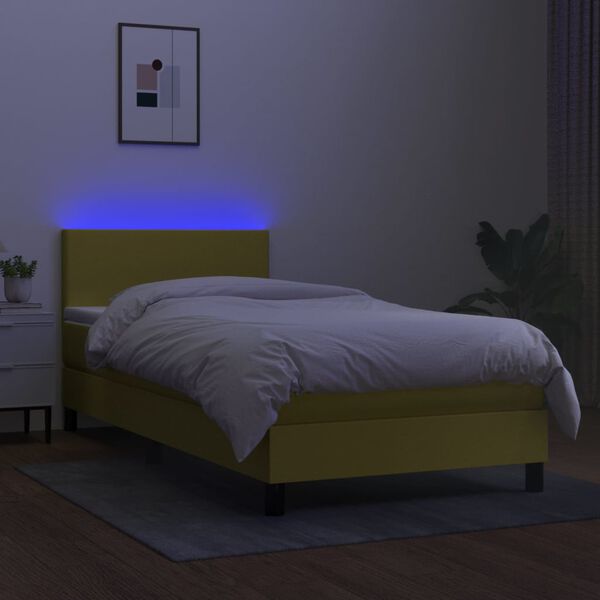 vidaXL Box spring postel s matrac&iacute; a LED zelen&aacute; 90x200 cm textil