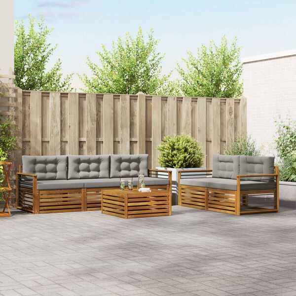 vidaXL Venkovn&iacute; pohovkov&aacute; souprava 6 pcs Př&iacute;rodn&iacute; a světle &scaron;ed&aacute;