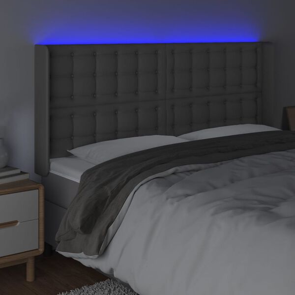 vidaXL Čelo postele s LED &scaron;ed&eacute; 183 x 16 x 118/128 cm uměl&aacute; kůže