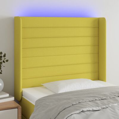 vidaXL Čelo postele s LED zelené 103 x 16 x 118/128 cm textil