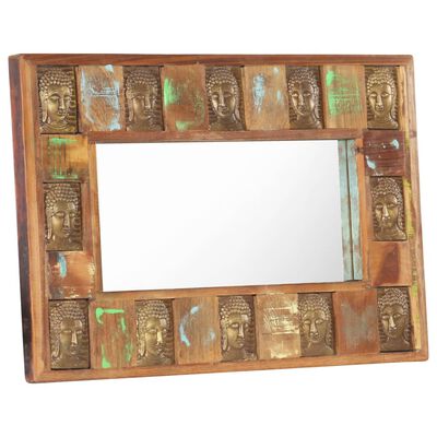 vidaXL Zrcadlo s reliéfy Buddhy 80 x 50 cm masivní recyklované dřevo