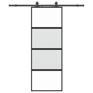 vidaXL Posuvn&eacute; dveře se sadou kov&aacute;n&iacute; čern&eacute; 76x205 cm Tvrzen&eacute; sklo
