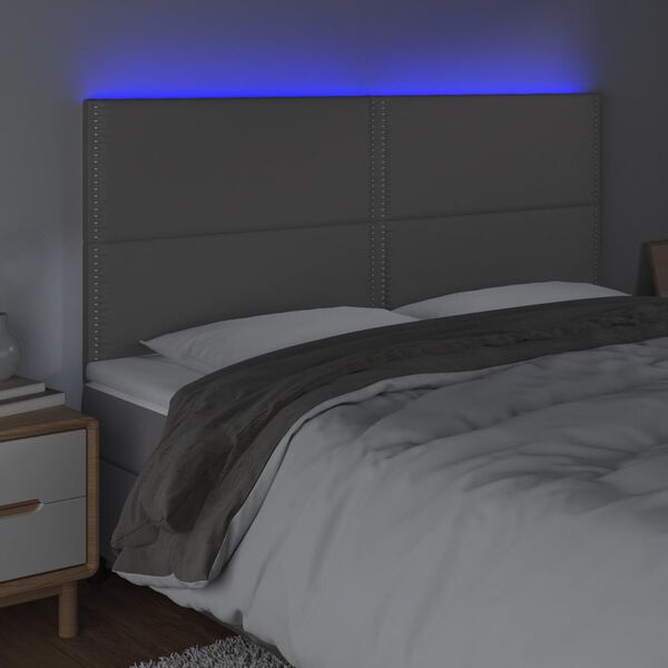 vidaXL Čelo postele s LED &scaron;ed&eacute; 200x5x118/128 cm uměl&aacute; kůže