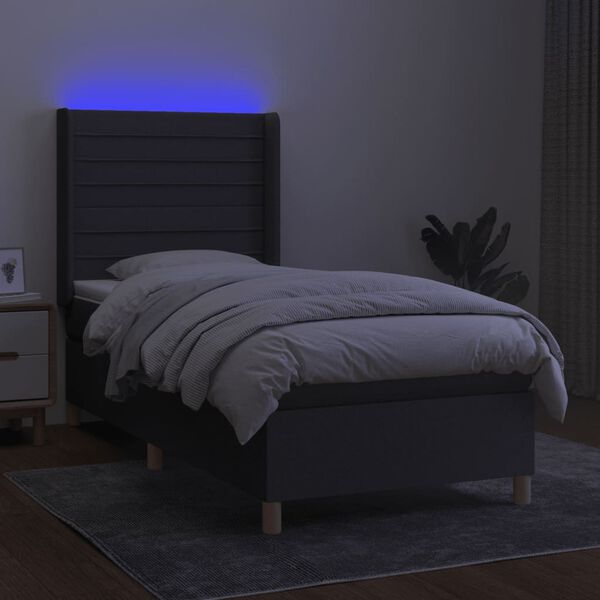 vidaXL Box spring postel s matrac&iacute; a LED tmavě &scaron;ed&aacute; 80 x 200 cm textil