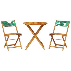 vidaXL 3d&iacute;ln&yacute; bistro set vzor listů textil a masivn&iacute; dřevo