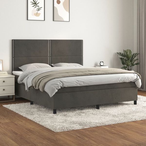 vidaXL Box spring postel s matrac&iacute; tmavě &scaron;ed&aacute; 180x200 cm samet