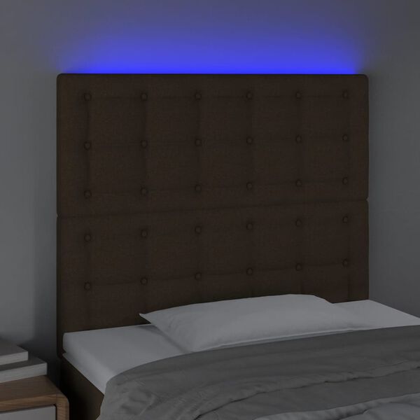 vidaXL Čelo postele s LED tmavě hněd&eacute; 90x5x118/128 cm textil