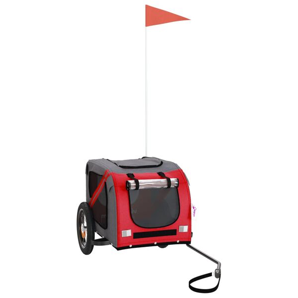 vidaXL Vozík za kolo pro psa červený a šedý oxfordská tkanina/železo