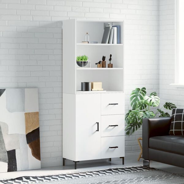 vidaXL Skř&iacute;ň highboard b&iacute;l&aacute; 69,5 x 34 x 180 cm kompozitn&iacute; dřevo