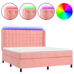 vidaXL Box spring postel s matrac&iacute; a LED růžov&aacute; 160x200 cm samet