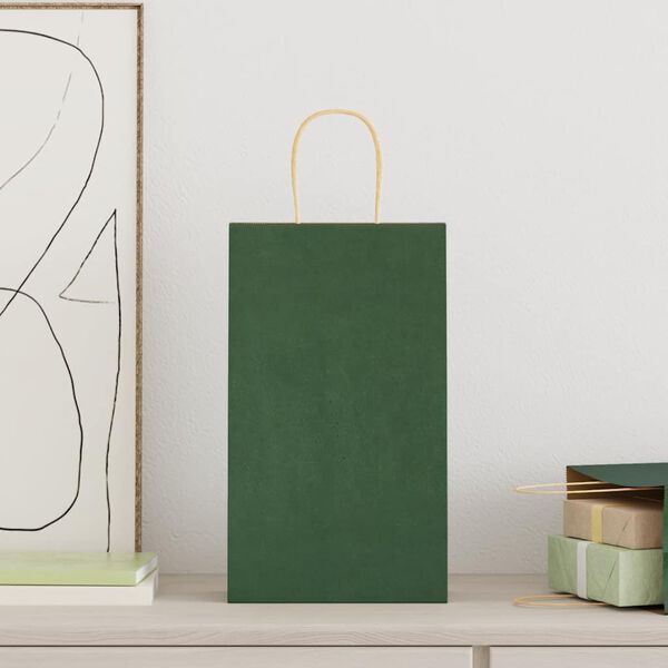 vidaXL Pap&iacute;rov&eacute; ta&scaron;ky 50 ks s uchy zelen&eacute; 21x11x36 cm