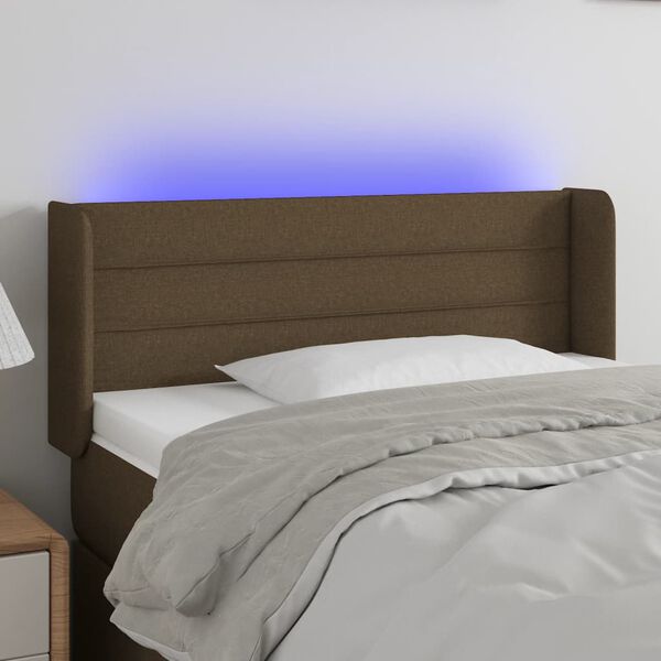 vidaXL Čelo postele s LED tmavě hněd&eacute; 83 x 16 x 78/88 cm textil